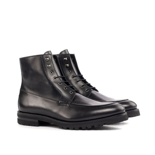 Ambrogio Bespoke Custom Men's Shoes Black Box Calf-Skin Leather Moccasin Boots (AMB2167)-AmbrogioShoes