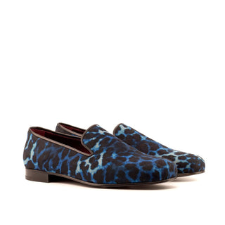 Ambrogio Bespoke Custom Men's Shoes Black & Navy Leopard Print / Calf-Skin Leather Wellington Loafers (AMB1962)-AmbrogioShoes