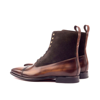 Ambrogio 3071 Bespoke Custom Men's Shoes Two Tone Brown Suede / Patina Leather Balmoral Boots (AMB1471)-AmbrogioShoes