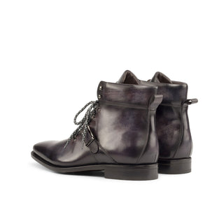 Ambrogio Bespoke Men's Shoes Aubergine Purple Patina Leather Hiking Boots (AMB2255)-AmbrogioShoes