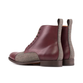 Ambrogio Bespoke Men's Shoes Burgundy Fabric / Calf-Skin Leather Jumper Boots (AMB2503)-AmbrogioShoes
