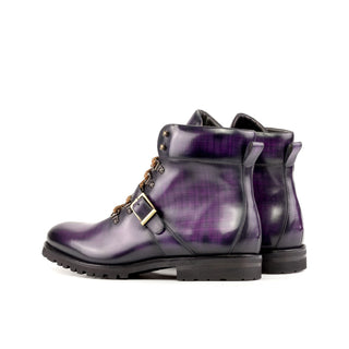 Ambrogio Bespoke Men's Shoes Purple Patina Leather Hiking Boots (AMB2281)-AmbrogioShoes