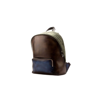 Ambrogio Unisex Gray, Brown, Navy & Green Fabric / Calf-Skin Leather Back Pack (AMBH1025)-AmbrogioShoes