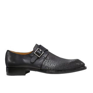 Ambrogio Men's Shoes Black Calf-Skin Leather Single Monk-Strap Loafers (AMZ1013)-AmbrogioShoes