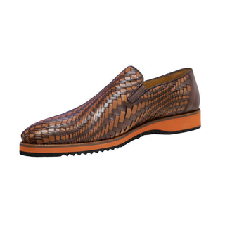 Ambrogio Men's Shoes Brown & Cognac Woven Leather Sport Loafers (AMZ1016)-AmbrogioShoes