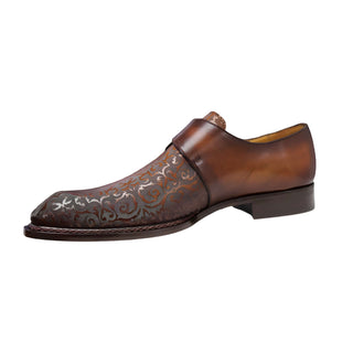 Ambrogio Men's Shoes Cognac Rust Calf-Skin Leather Single Monk-Strap Loafers (AMZ1014)-AmbrogioShoes