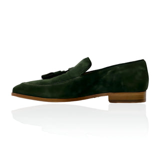 Ambrogio Men's Shoes Green Suede Leather Tassels Loafers (AMZ1001)-AmbrogioShoes