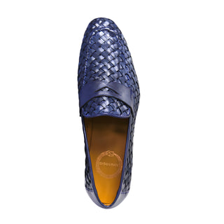 Ambrogio Men's Shoes Navy Woven Leather Penny Slip-On Loafers (AMZ1012)-AmbrogioShoes