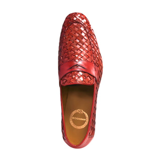 Ambrogio Men's Shoes Red Woven Leather Penny Slip-On Loafer (AMZ1011)-AmbrogioShoes