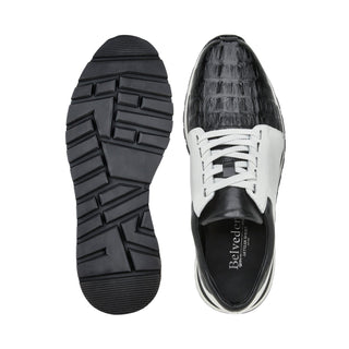 Belvedere 33631 Titan Men's Shoes Black & White Exotic Caiman Crocodile / Calf-Skin Leather Casual Sneakers (BV3169)-AmbrogioShoes