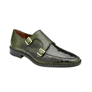 Belvedere Valiente 02442 Men's Shoes Antique Forest Green Exotic Genuine Ostrich Double Monk-Straps Loafers (BV3151)-AmbrogioShoes