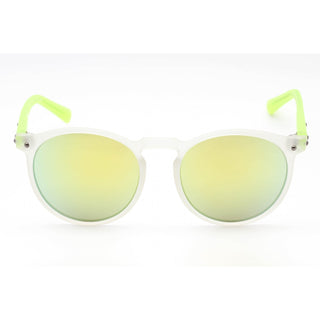 Calvin Klein Retail R740S Sunglasses MATTE CRYSTAL CLEAR/NEON YELLOW / Green Mirror Unisex-AmbrogioShoes