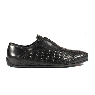 Cesare Paciotti Luxury Italian Mens Shoes Black Woven Leather Loafers (CPM2365)-AmbrogioShoes