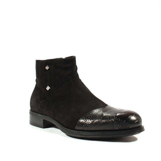 Cesare Paciotti Luxury Italian Mens Shoes Struzzo Black Vit Cam Suede / Lizard Claw Boots (CPM2565)-AmbrogioShoes