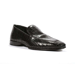 Cesare Paciotti Luxury Italian Mens Loafers Croc Print Cocco Lux Black PK Shoes (CPM5448)-AmbrogioShoes