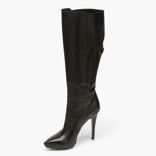 $1375 Cesare Paciotti Womens Shoes Black Nappa Wrinkled Leather Tall Boots (CPW727)-AmbrogioShoes