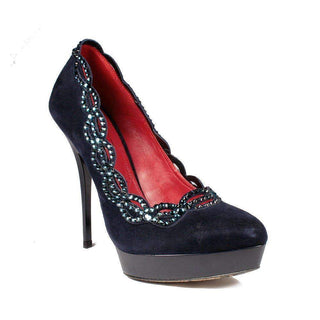 Cesare Paciotti Womens Shoes Blue Satin High-Heel Pumps w/ Swarovski Elements (CPW711)-AmbrogioShoes
