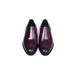 Corrente C0434-6401 Men's Shoes Burgundy Calf-Skin Leather Wingtip Dress/Formal Loafers (CRT1458)-AmbrogioShoes