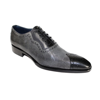 Duca Marino Men's Shoes Black/Grey Calf-Skin Leather/Snake Print Oxfords (D1047)-AmbrogioShoes