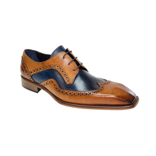 Duca Saranno Men's Shoes Cognac/Navy Calf-Skin Leather Oxfords (D1061)-AmbrogioShoes