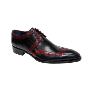 Duca Savona Men's Shoes Black/Red Calf-Skin Leather Oxfords (D1063)-AmbrogioShoes