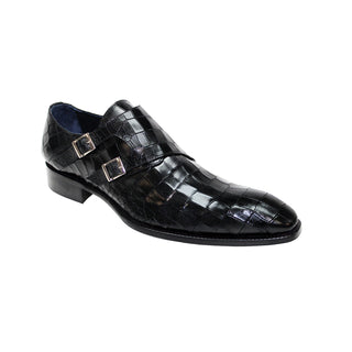 Duca Vergarto Men's Shoes Black Calf-Skin Leather Monkstraps Oxfords (D1098)-AmbrogioShoes