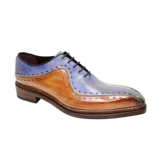 Emilio Franco Leopoldo Men's Shoes Cognac/Light Blue Calf-Skin Leather Oxfords (EF1070)-AmbrogioShoes