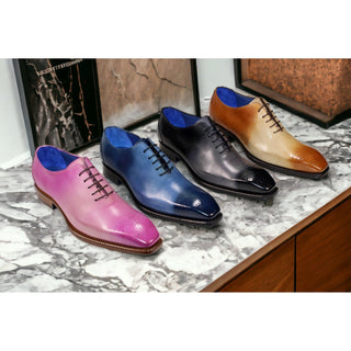 Emilio Franco Valerio Men's Shoes Navy Combination Calf Skin Leather Oxfords (EF1226)-AmbrogioShoes