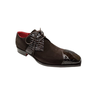 Fennix Landon Men's Shoes Chocolate Alligator/Suede Leather Exotic Oxfords (FX1033)-AmbrogioShoes