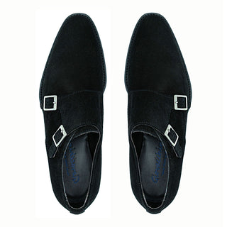 Giovacchini Francesco Men's Shoes Black Suede Leather Double Monk-Straps Loafers (GVCN1011)-AmbrogioShoes