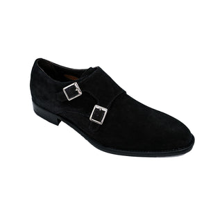 Giovacchini Francesco Men's Shoes Black Suede Leather Double Monk-Straps Loafers (GVCN1011)-AmbrogioShoes