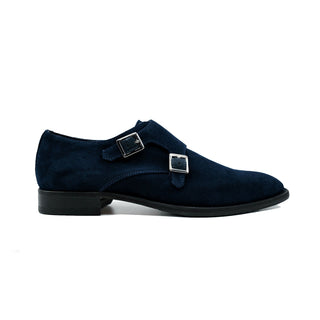 Giovacchini Francesco Men's Shoes Blue Suede Leather Double Monk-Straps Loafers (GVCN1008)-AmbrogioShoes