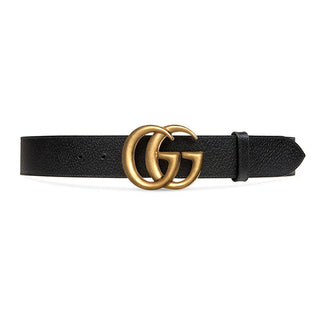 Gucci 406831 DJ20T 1000 Belt Black Full Grain Leather with Gold Double GG Buckle (GGB1004)-AmbrogioShoes