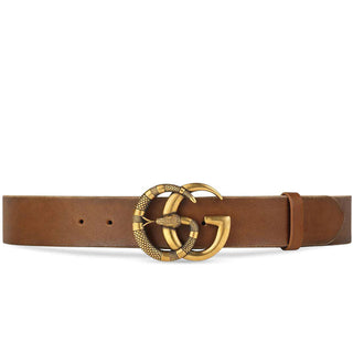 Gucci 458949 CVEOT 2535 Belt Brown Leather with Gold Double GG Snake Buckle (GGB1002)-AmbrogioShoes