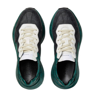 Gucci 746101 FAB4D 1059 Men's Shoes Green, Black & White Nylon GG Supreme Rhyton Sneakers (GGM1741)-AmbrogioShoes