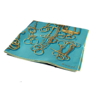Gucci Cavalcata Silk Tilt Blue Turquoise Twill Horsebit Shawl (GGSH100)-AmbrogioShoes