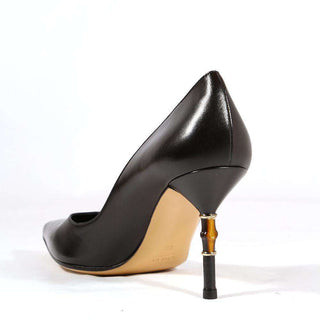 Gucci Women's Shoes Malibu Black Leather Pumps Bamboo Heel (GGW1584)-AmbrogioShoes