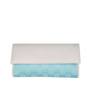 Gucci Women's Wallet Large GG Logo Fabric & Leather White & Blue 143389-AmbrogioShoes