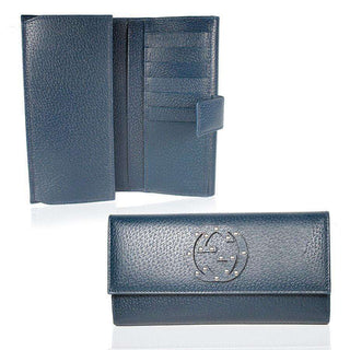 Gucci wallet Women's leather large check book style Navy 231843 (GGWAL2502)-AmbrogioShoes