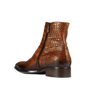Jo Ghost 2727 BIS Men's Shoes Cognac Crocodile Print Leather Ankle Boots (JG5309)-AmbrogioShoes