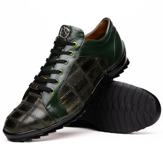 Marco Di Milano Bari Men's Shoes Green Genuine Patchwork Lizard Skin Fashion Sneakers (MDM1143)-AmbrogioShoes