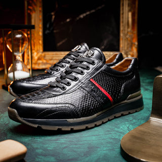 Marco Di Milano Brescia Shoes BLACK Genuine Snake Skin & Italian Calf Men's Sneakers (MDM1121)-AmbrogioShoes