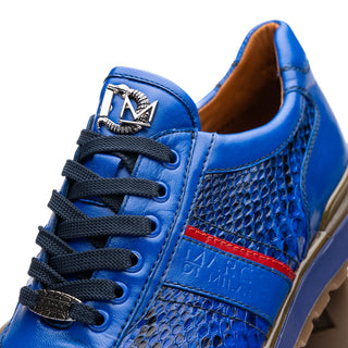 Marco Di Milano Brescia Shoes BLUE Genuine Snake Skin & Italian Calf Men's Sneakers (MDM1122)-AmbrogioShoes