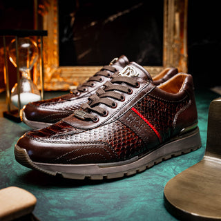 Marco Di Milano Brescia Shoes Brown Genuine Snake Skin & Italian Calf Men's Sneakers (MDM1120)-AmbrogioShoes