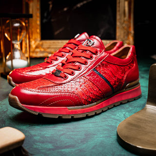 Marco Di Milano Brescia Shoes Red Genuine Snake Skin & Italian Calf Men's Sneakers (MDM1123)-AmbrogioShoes