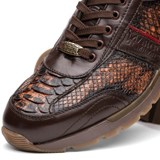 Marco Di Milano Brescia Shoes Washed Cognac Brown Genuine Snake Skin & Italian Calf Men's Sneakers (MDM1124)-AmbrogioShoes