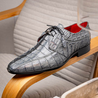Marco Di Milano Cancun Men's Shoes Gray Exotic Hornback Crocodile Skin Derby Oxfords (MDM1003)-AmbrogioShoes