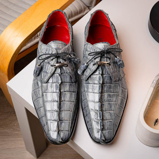 Marco Di Milano Cancun Men's Shoes Gray Exotic Hornback Crocodile Skin Derby Oxfords (MDM1003)-AmbrogioShoes