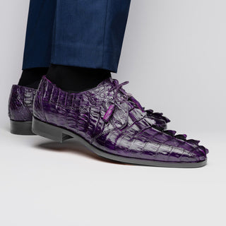 Marco Di Milano Cancun Men's Shoes Purple Exotic Hornback Crocodile Skin Derby Oxfords (MDM1004)-AmbrogioShoes