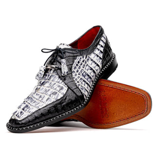Marco Di Milano Caribe Men's Shoes Newspaper & Black Exotic Hornback Crocodile Skin Derby Oxfords (MDM1007)-AmbrogioShoes